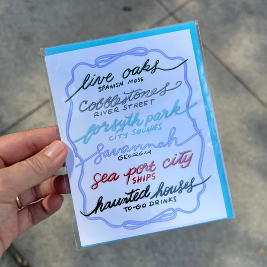 Savannah Script and Bows Greeting Card