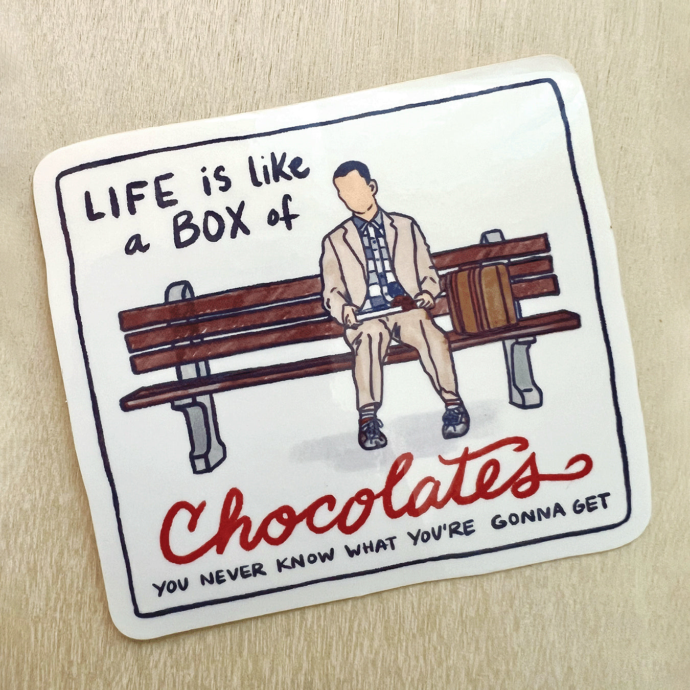 Forrest Gump Bench + Quote Sticker