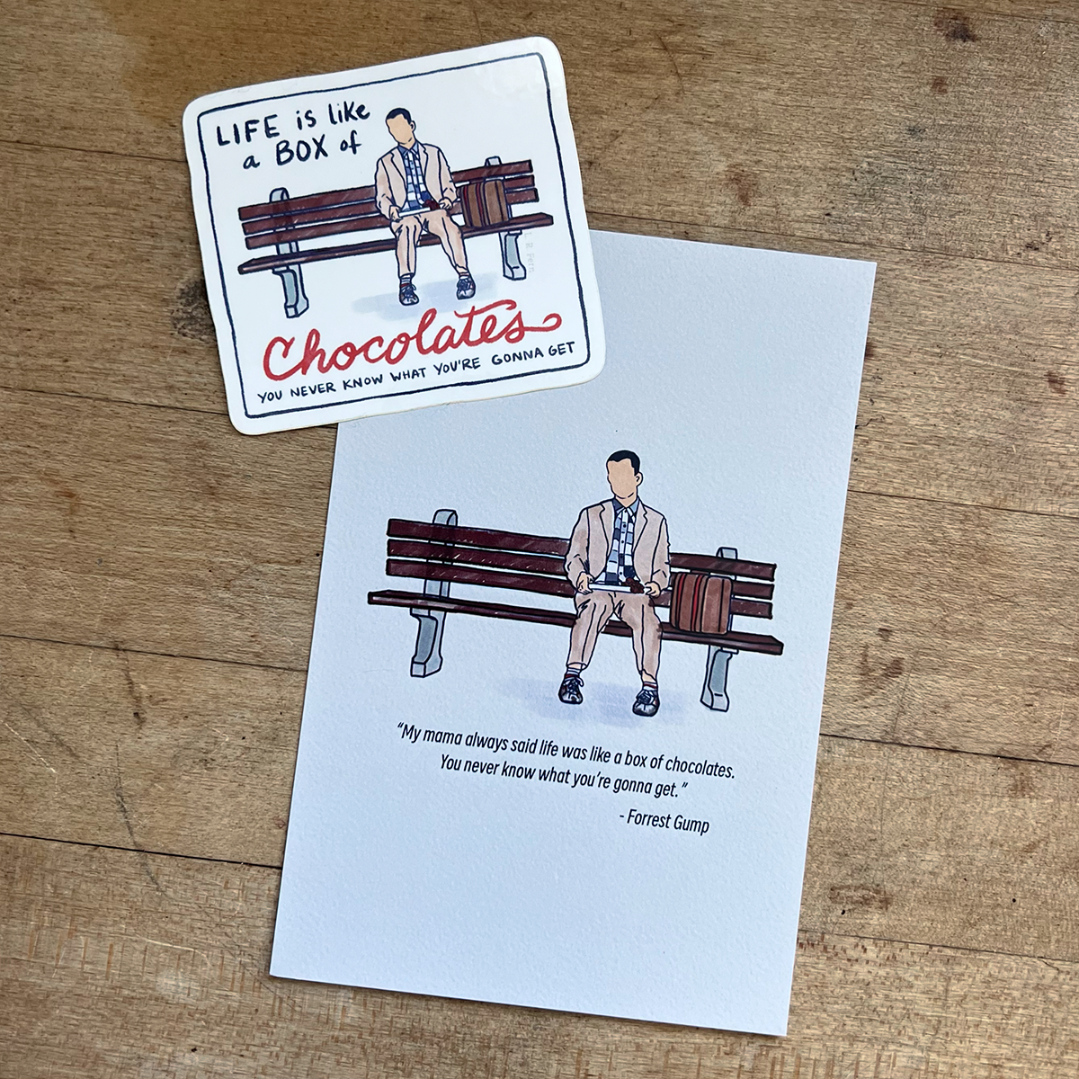 Forrest Gump Bench + Quote Greeting Card